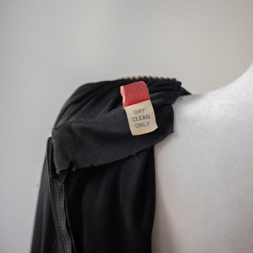 Vintage Black 80s Cocktail Evening Draped Women's Dress with Rhinestone details - Picture 5 of 8
